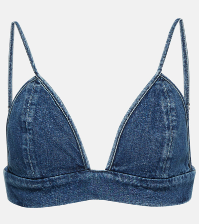 Agolde Triangle-cup Denim Crop Top In Blue