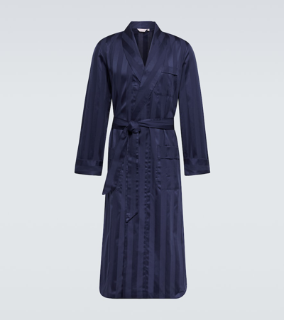 Derek Rose Lingfield Cotton Satin Robe In Blue