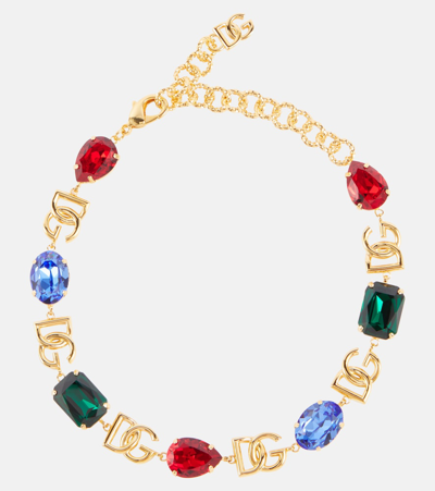 Dolce & Gabbana Choker With Dg Logo And Multi-colored Crystals In Multicoloured