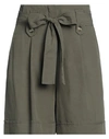 White Wise Woman Shorts & Bermuda Shorts Military Green Size 2 Viscose, Linen