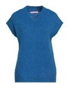Noodle Italia Woman Sweater Bright Blue Size L Mohair Wool, Wool, Acrylic, Polyamide, Elastane