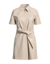 Nanushka Taupe Halli Shirt Vegan Leather Dress In White