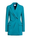 Merci .., Woman Suit Jacket Turquoise Size 4 Polyester, Elastane In Blue