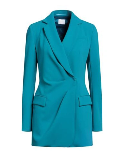 Merci .., Woman Suit Jacket Turquoise Size 4 Polyester, Elastane In Blue