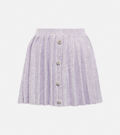 Self-portrait Sequin-knit Pleated Mini Skirt In Lilac