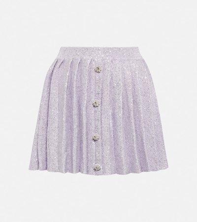 Self-portrait Sequin-embellished Ribbed-knit Mini Skirt In Purple