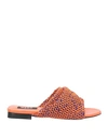 Msgm Woman Sandals Orange Size 8 Soft Leather, Textile Fibers