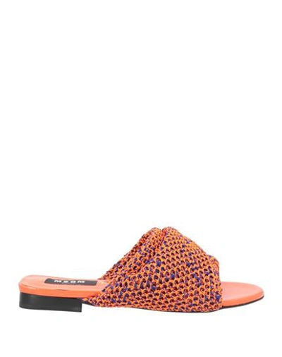 Msgm Woman Sandals Orange Size 8 Soft Leather, Textile Fibers