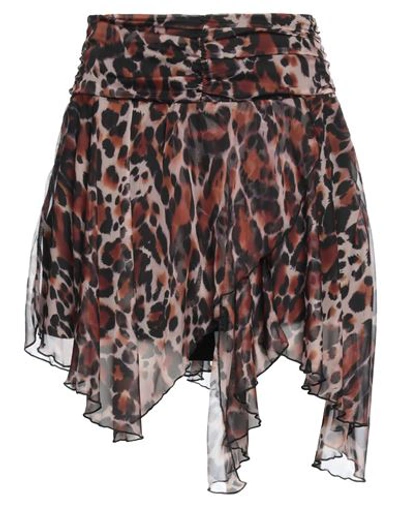 Haveone Woman Mini Skirt Brown Size M Polyester