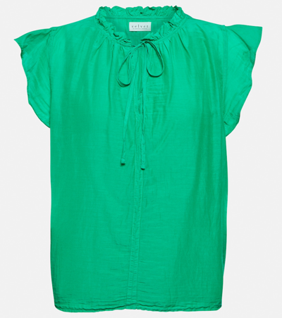 Velvet Melanie Cotton And Silk Voile Top In Green