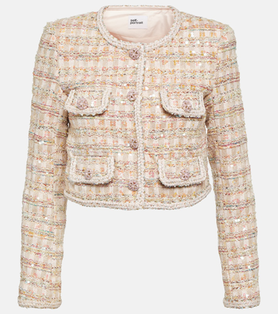 Self-portrait Pink Short Jacket With Paillettes And Jewel Buttons In Tweed Woman