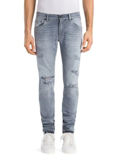 Dolce & Gabbana 16.5cm Destroyed Cotton Denim Jeans In Medium Grey