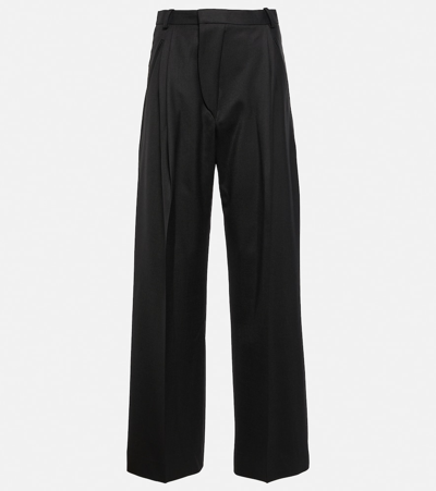 Victoria Beckham Pleated Crepe Wide-leg Trousers In Black