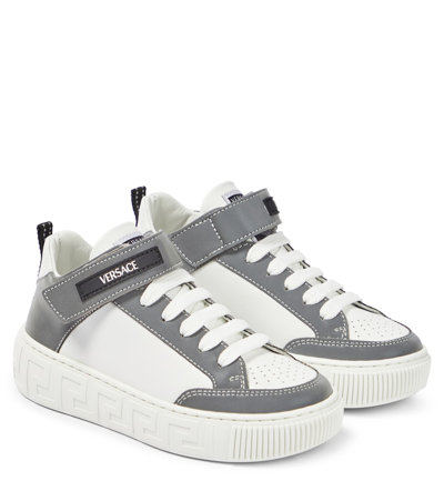 Versace Kids' Logo Leather High-top Trainers In Multicoloured