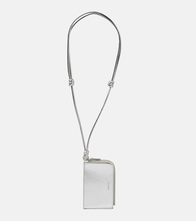Jil Sander Envelope Leather Card Holder With Strap In Grey