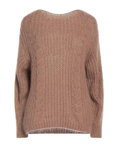 Vanessa Scott Woman Sweater Khaki Size Onesize Acrylic, Polyamide, Mohair Wool In Beige