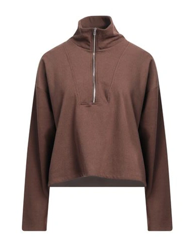 Pieces Woman Sweatshirt Dark Brown Size S Polyester, Elastane