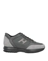 Hogan Man Sneakers Lead Size 8.5 Soft Leather, Textile Fibers In Grey