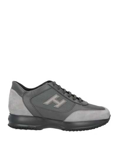 Hogan Man Sneakers Lead Size 8.5 Soft Leather, Textile Fibers In Grey