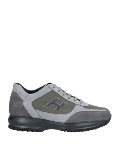 Hogan Man Sneakers Grey Size 8.5 Soft Leather, Textile Fibers In Grey