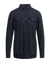 Brooksfield Man Shirt Navy Blue Size 16 ½ Cotton, Wool