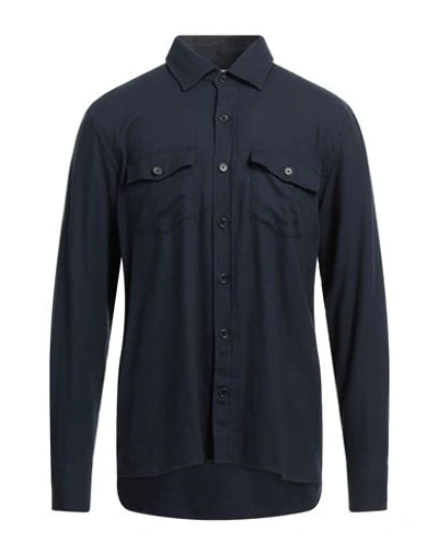 Brooksfield Man Shirt Navy Blue Size 16 Cotton, Wool