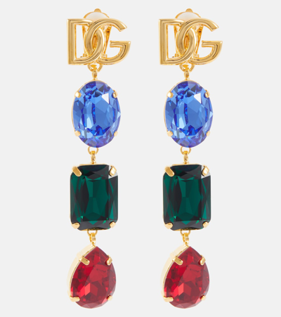 Dolce & Gabbana Logo-plaque Crystal-embellished Earrings In Gold,multi