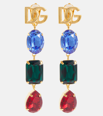 Dolce & Gabbana Rhinestone Logo Earrings In Gold,multi