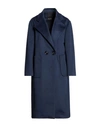 Yes London Woman Coat Navy Blue Size 8 Polyester, Viscose