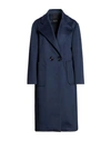 Yes London Woman Coat Navy Size 4 Polyester, Viscose In Navy Blue