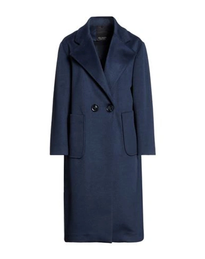 Yes London Woman Coat Navy Size 4 Polyester, Viscose In Navy Blue