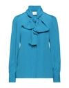 Merci .., Woman Shirt Azure Size S Acetate, Silk In Blue