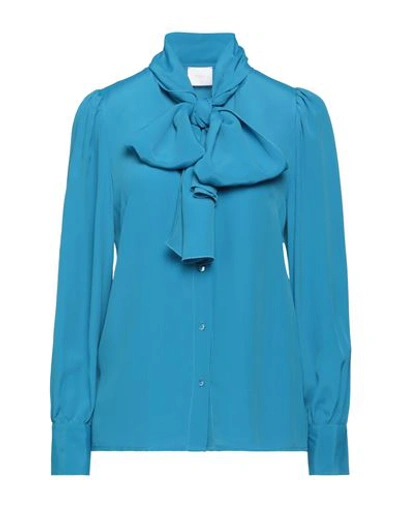 Merci .., Woman Shirt Azure Size S Acetate, Silk In Blue