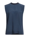 Agnona Woman Top Navy Blue Size 10 Silk, Viscose, Cotton