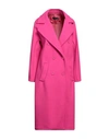 Vanessa Scott Woman Coat Fuchsia Size M Polyester, Viscose, Elastic Fibres In Pink