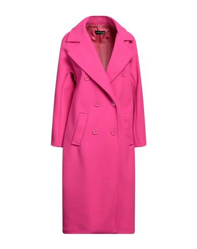 Vanessa Scott Woman Coat Fuchsia Size L Polyester, Viscose, Elastic Fibres In Pink