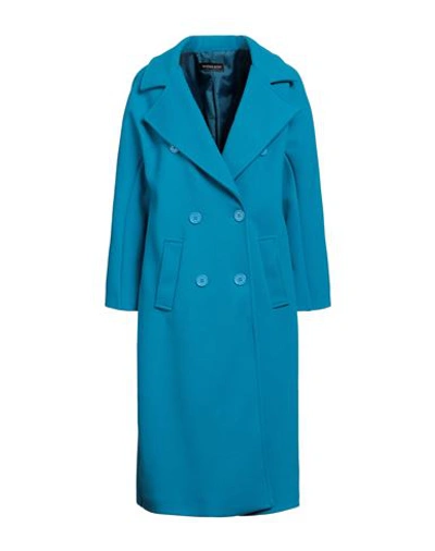 Vanessa Scott Woman Coat Azure Size L Polyester, Viscose, Elastic Fibres In Blue