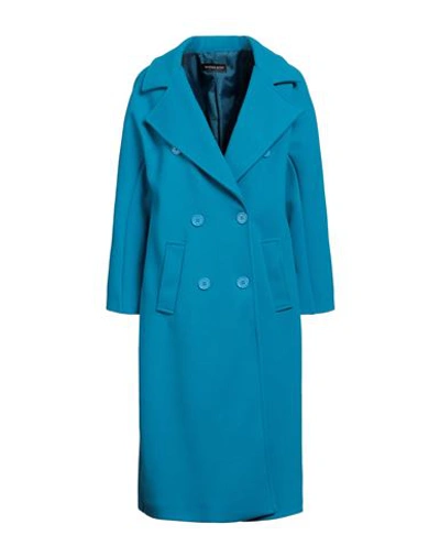 Vanessa Scott Woman Coat Azure Size M Polyester, Viscose, Elastic Fibres In Blue