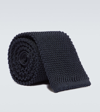 Brunello Cucinelli Knit Silk Skinny Tie In Blue