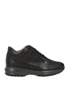 Hogan Woman Sneakers Black Size 7.5 Soft Leather, Textile Fibers