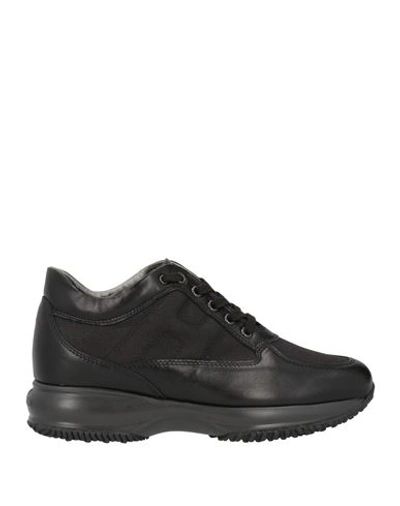 Hogan Woman Sneakers Black Size 7.5 Soft Leather, Textile Fibers