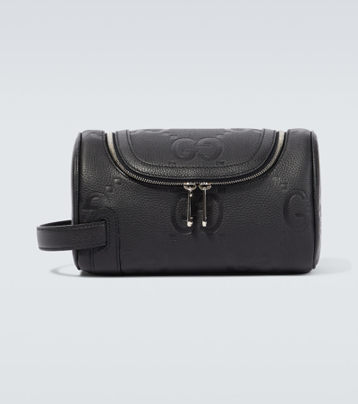 Gucci Jumbo Gg Leather Toiletry Bag In Black