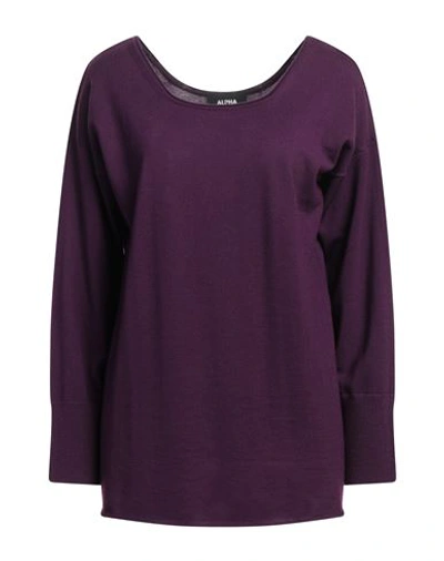 Alpha Studio Woman Sweater Purple Size 8 Merino Wool