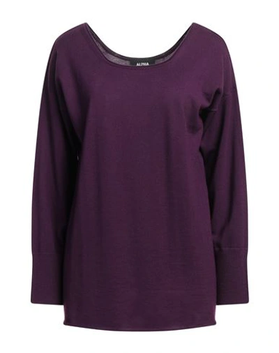 Alpha Studio Woman Sweater Purple Size 8 Merino Wool In Purple
