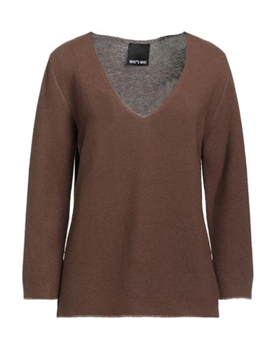 Who*s Who Woman Sweater Brown Size S Cotton, Acrylic
