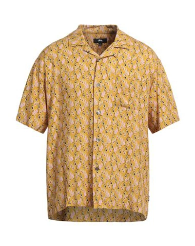 Stussy Man Shirt Ocher Size L Viscose In Yellow