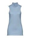 Alpha Studio Woman Turtleneck Pastel Blue Size 6 Merino Wool, Tencel