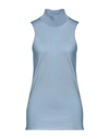 Alpha Studio Woman Turtleneck Pastel Blue Size 6 Merino Wool, Tencel In Blue