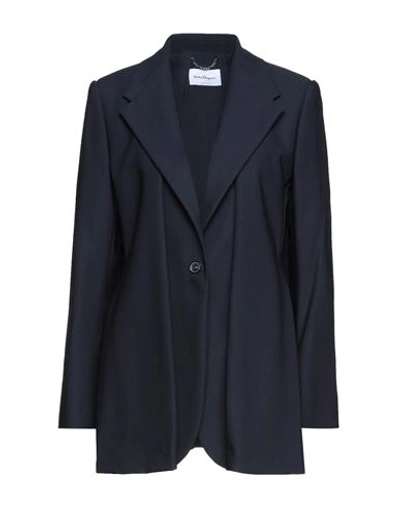 Ferragamo Woman Suit Jacket Midnight Blue Size 12 Virgin Wool