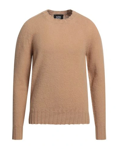 Alpha Studio Man Sweater Camel Size 42 Wool In Beige